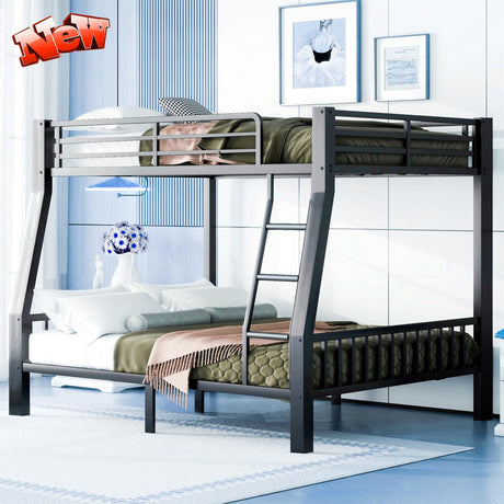 LEEKAF Stronger & Higher Quality Heavy Duty Metal Bunk Bed Full XL Over Queen Size Bunkbed, Thickened Safer More Stable Steel Queen Bunk Bed (Faster Assembly) (Full XL Over Queen) LEEKAF