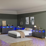 Alohappy 7 Drawers Dresser for Bedroom, Black Dresser with LED Lights and Charging Station, Wood Modern Dressers Chest of Drawers with 3 Visual Drawers, Storage Dressers Organizer for Bedroom, Hallway Alohappy