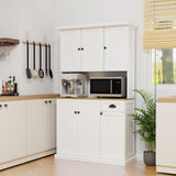 RASOO 71" Pantry Cabinet Kitchen Hutch Buffet Sideboard Oven Countertop Storage Microwave Cabinet with 3 Doors Upstairs and 3 Doors downstairs and 1 Drawer, White RASOO