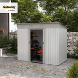 Outsunny 7' x 4' Metal Lean to Garden Shed, Outdoor Storage Shed, Garden Tool House with Double Sliding Doors, 2 Air Vents for Backyard, Patio, Lawn, Silver Outsunny