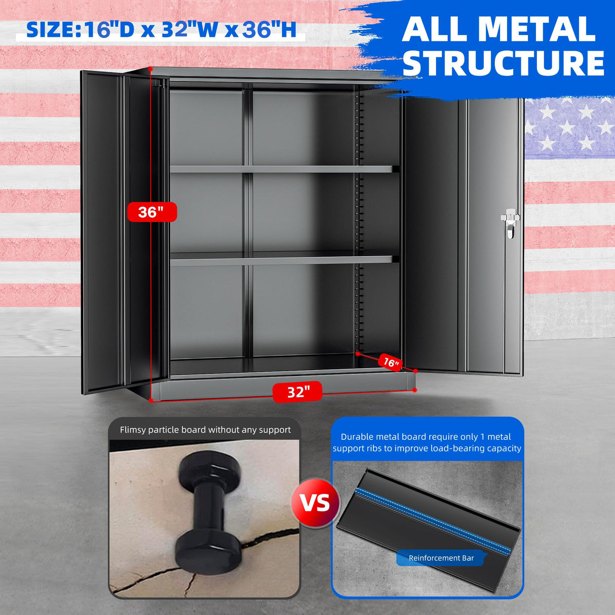 Pataku Locking Cabinet, Metal Storage Cabinets with Doors and Adjustment Shelves, 36" Garage Cabinets with Lock for Home, Office, File Pantry, Kitchen - Black Pataku