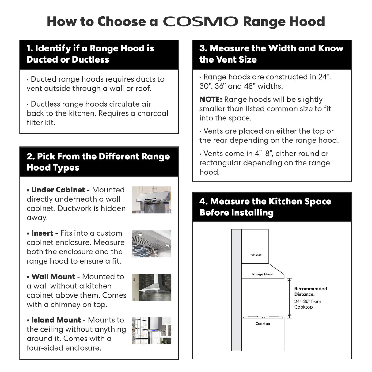 COSMO COS-63190 36 in. Vista Collection 380 CFM Ducted Wall Mount Range Hood, Button Controls, LED Lights, Stainless Steel COSMO