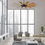 Windmill Indoor and Outdoor 12-Blade Smart Home Ceiling Fan 65in Matte Black Distressed Koa with 3000K LED Light Kit and Remote Control works with Alexa and iOS or Android App WAC Lighting
