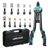 LIBRATON 16" Rivet Nut Tool, Rivet Nut Gun, Hand Rivet Nut Setter with 110PCS Rivet Nuts, 11PCS Metric & SAE Interchangeable Mandrels and Carrying Case, Easy Replace LIBRATON