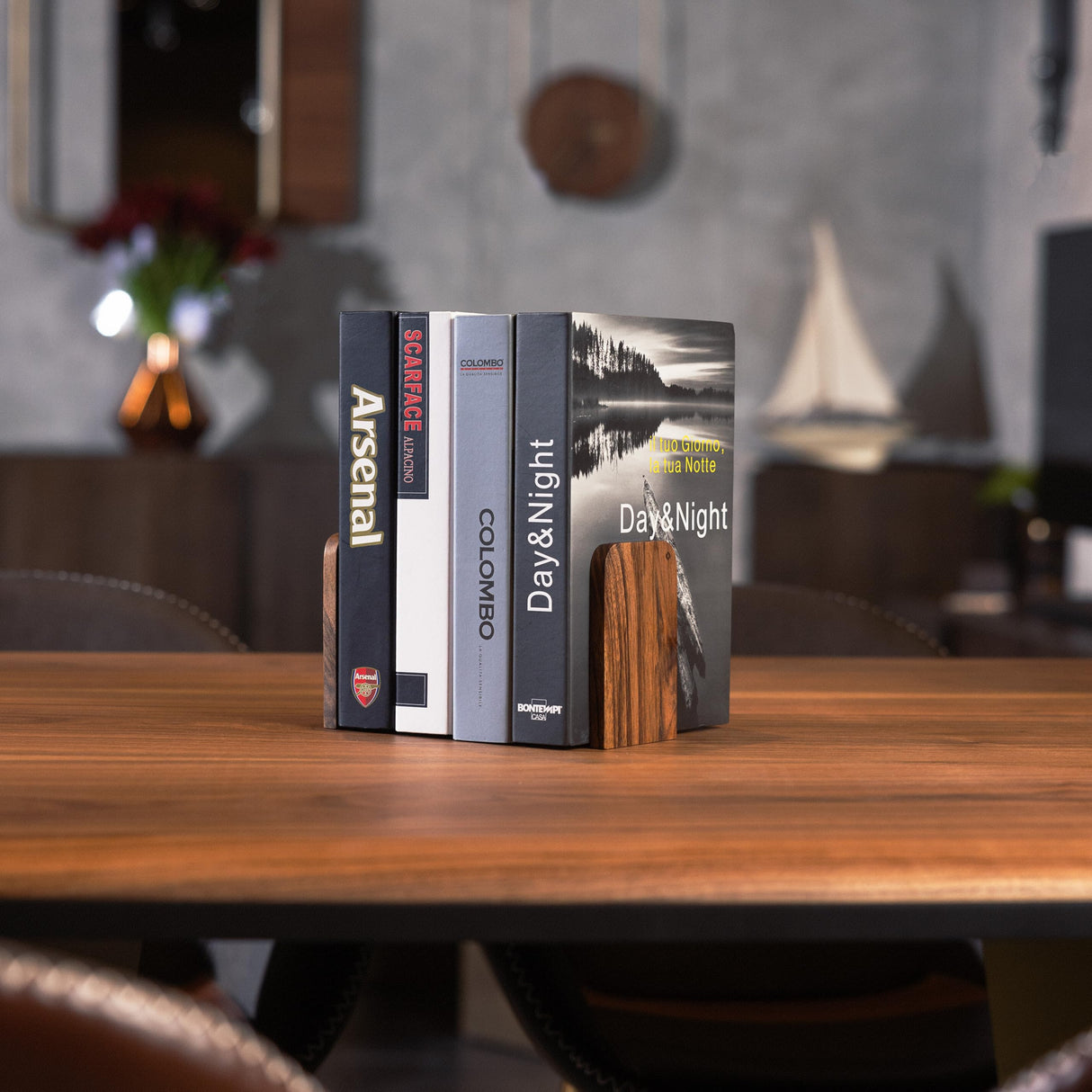 TILISMA Handmade Walnut Book Ends | Wooden Slim Bookends for Shelves Heavy Duty | Modern Wood Bookend for Shelf | Decorative Book Stopper | Reading Accessories TILISMA