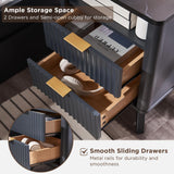 T4TREAM Fluted Nightstand with Charging Station, 18" Modern SideTable with Faux Marble Top, 2 Drawers End Table w/Storage, Bedside Table for Bedroom, Living Room, Curved Profile Design, Dark Grey T4TREAM