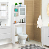 SUPER DEAL Over The Toilet Bathroom Storage Cabinet Freestanding Wooden Bathroom Organizer with Adjustable Shelves and Glass Door, White SUPER DEAL