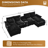 HYJT-H&K 124" U Shaped Cloud Couch Sectional, Comfy Fluffy Chenille Black Sectional Couches for Living Room, Modern Modular Sectionals Sofa with Central Console Double Chaise Lounge Black HYJT-H&K