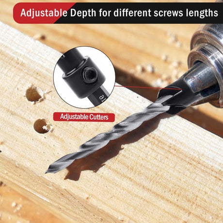 AIMLENTOOL Countersink Drill Bit Set, 5PCS Tapered Drill Bits, M2 Countersink Set with 1/4" Hex Shank Quick Change and 1 Allen Wrench for Woodworking, Pilot Screw Hole Set for Soft & Hard Wood AIMLENTOOL