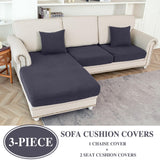 LA MEACK Couch Cushion Covers for Sectional Sofa L Shape Washable Separate Seat Chaise Couch Cover Stretch Sofa Slipcovers with 2 Pcs Pillowcases(2 Seater + 1 Chaise, Dark Grey) LA MEACK