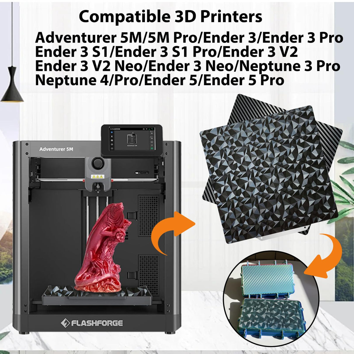 SAHVAIM PEO PET Build plate for Adventurer 5M/5M pro/Ender 3/3 Pro/Ender 3 S1/Ender 3 V2 Neo/Ender 3 Neo 3D Printer, Diamond PEO+Carbon Fiber PET Spring Steel Sheet 235 x 235 mm 3D Printer Platform. SAHVAIM