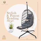 Coco Chair Hanging Egg Chair with Stand & Leg Rest | Modern Outdoor Egg Chair with Pillow | Foldable Swing Chair for Indoor & Outdoor | Dark Gray coco chair