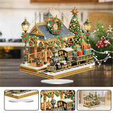 JJFox DIY Tabletop Diamond Art Painting Kit，9.45x9.17inch Special Shaped Rhinestone Desk Placement Ornament，Home Stand Up Gem Painting Craft Kit(Christmas Railway Station-1) JJFox