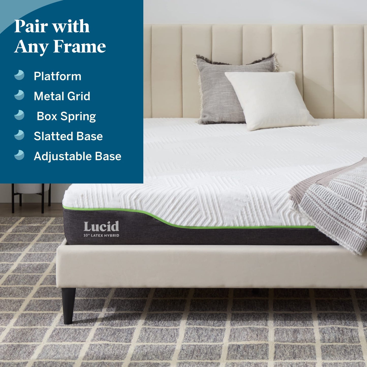 LUCID 10 Inch Latex Hybrid Mattress - Responsive Latex Foam and Encased Springs - Medium Firm Feel - Motion Isolation - Edge Support - Gel Infused - Pressure Relief - Bed in a Box - Twin XL Size