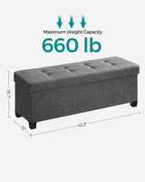 SONGMICS Storage Ottoman Bench, Foldable Foot Rest with Legs, 15 x 43 x 15.7 Inches, End of Bed Bench, Storage Chest, Load up to 660 lb, for Living Room, Bedroom, Entryway, Slate Gray ULSF018G01 SONGMICS