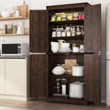 chartustriable 71in Farmhouse Kitchen Pantry Cabinet,Tall Storage Cabinet with 4 Doors and Adjustable shelves,with Load-Bearing Steel Pipe,Wood Storage Cabinets for Kitchen,Dining Room,Bathroom(Brown) chartustriable