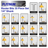 PLATINUMEDGE Router Bits Set, Tungsten Carbide Router Bits Set 1/4 Shank, Router Bit Kit for DIY, Woodworking Project, 35 Piece Set with Premium Aluminum Carry Storage Case PLATINUMEDGE