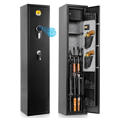 BlackSmith 5 Long Gun Safe Biometric Rifles Safe for Home Rifles and Pistols Quick Access Fingerprint Gun Cabinet Lockbox 2 Rifle Gun Rack Dual Alarm Password Memory Function 16 Gauge Alloy Steel BlackSmith