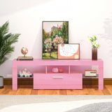 Clikuutory Pink LED TV Stand with Large Storage Drawer for 32 40 50 55 Inch TVs, Modern High Gloss TV Console Table with Entertainment Center for Living Room, Bedroom, Pink Clikuutory