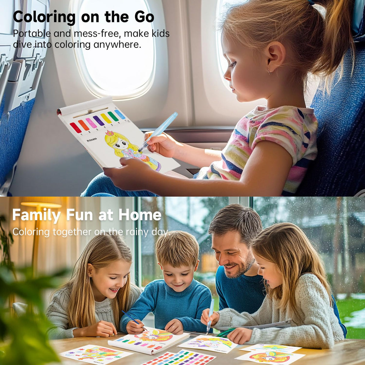 Shuttle Art Paint with Water Coloring Book for Kids, 25 Princess Themed Pages with 2 Brushes, Mess-Free Watercolor Paint Set, Travel-Friendly Art Craft Gift for Toddlers, Birthday Christmas Gift Shuttle Art