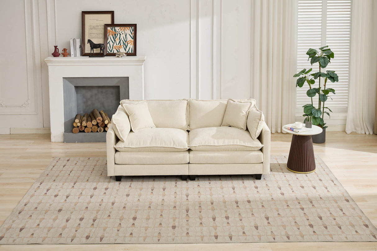 SoarFlash 71.6" Chenille Sectional Sofa, Comfy Modular Loveseat Sofa, Modern 2-Seat Couch Deep Seat Sofa Set for Living Room,Beige SoarFlash