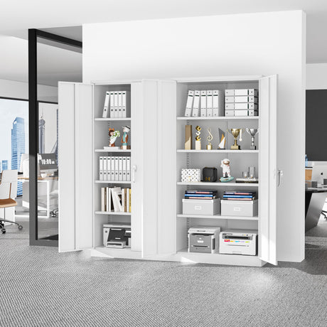 Superday 71" Lockable Steel Storage Cabinet, Locking Metal Storage Cabinets, Tall White Cabinet with 2 Doors and 4 Adjustable Shelves for Garage, Superday