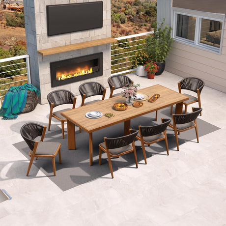 PURPLE LEAF 8-Piece Patio Dining Set Outdoor Furniture Rectangular Table and Chairs Set with Aluminum Frame and Teak-Finish for Garden Deck Backyard Kitchen Deep Teak Outdoor Set PURPLE LEAF