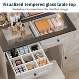 SunsGrove Farmhouse 43.3" Vanity Desk with Hollywood Makeup Mirror and Lights, White Vanity with 2 Drawers & 2 Cabinets, Large Modern Vanity Desk with Vanity Storage Chair for Bedroom (Antique White) SunsGrove