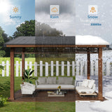 LUE BONA 10x12 Hardtop Gazebo, Outdoor Pergola Metal Roof Gazebo with Wooden Frame, Patio Gazebo Canopy with Curtains, Permanent Pavilion Grill Gazebo for Deck, Patio, Backyard, Garden LUE BONA