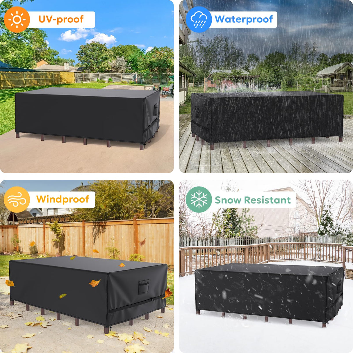 Patio Furniture Covers, Gorpche Outdoor Furniture Covers Waterproof, Tear-Resistant Patio Table and Chair Set Cover with Upgraded Fastener Windproof Buckle Straps, Heavy Duty, 108"L× 82"W× 28"H, Black Gorpche