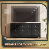 WLIVE Farmhouse 9 Drawer Dresser, 63" Wide Dresser Storage Organizer, Wood Dresser for Bedroom,TV Stand for 70 inch TV, Chest of Drawers for Living Room, Hallway, Ball Bearing Slide (Black) WLIVE