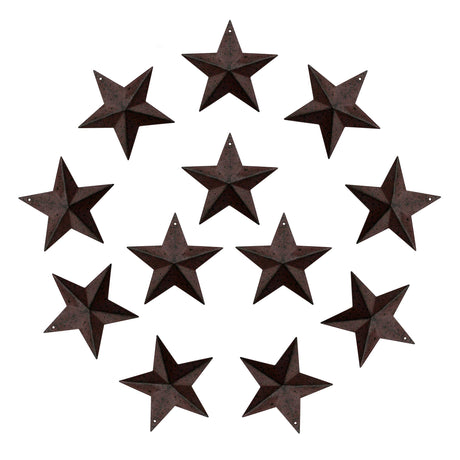 CVHOMEDECO. Rustic Primitive Antique Vintage Gifts Burgundy/Black Metal Barn Star Wall/Door Decor, 3-Inch, Set of 12. CVHOMEDECO.