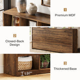 Tribesigns 63-Inch Farmhouse Console Table, 15-Cube Narrow Entryway Table, 4-Tier Wood Behind Couch Sofa Table, All Wood Hallway Table with Storage for Entryway, Foyer, Living Room, Rustic Brown Tribesigns