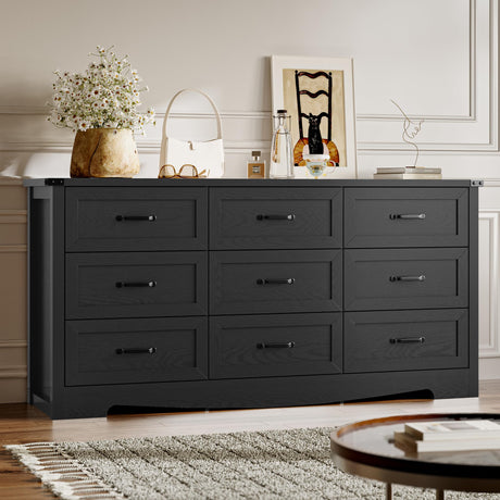 BORNOON 9-Drawer Dresser for Bedroom, Modern Wooden Chest of Drawers with Metal Handles, Anti-Tipping Design, Sturdy and Stable Storage Organizer for Living Room, Entryway, Home Office BORNOON