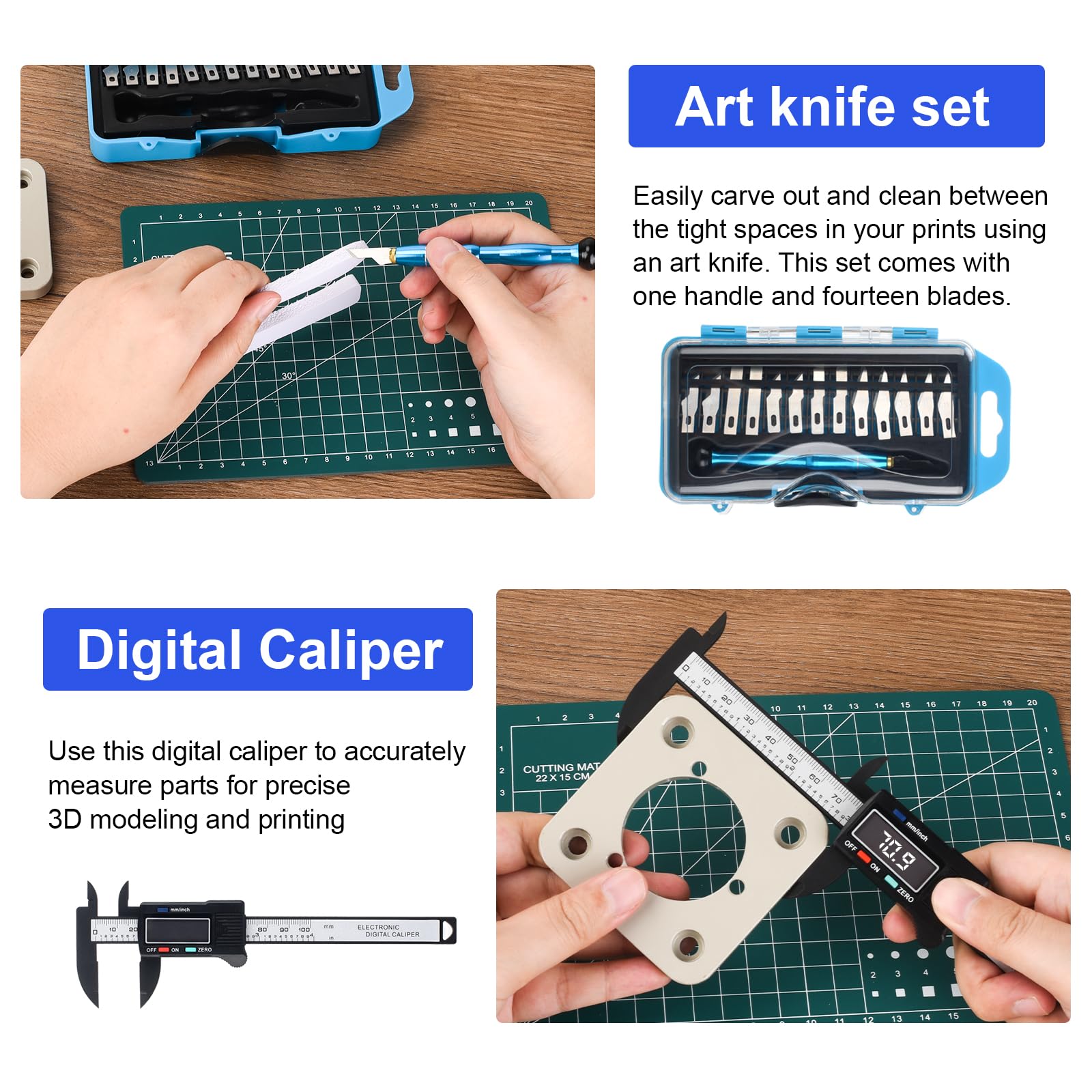 3D Printer Tools Kit, 3D Printing Accessory with 55Pcs Includes Deburring Tool, Digital Caliper, Art Knife Set, Tube Cutter, Storage Bag Suitable for 3D Print Removing, Cleaning - WoodArtSupply