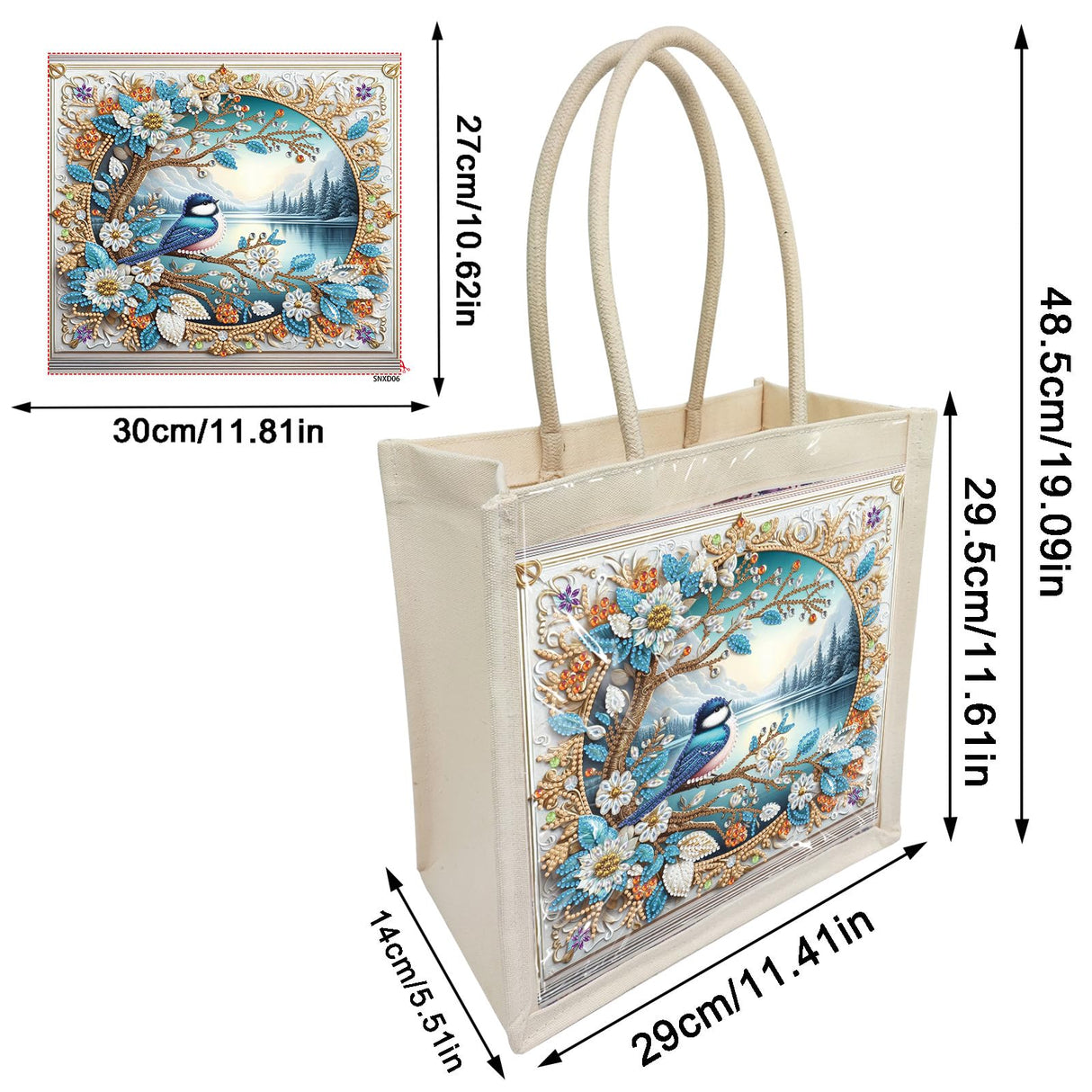 BAYUNOE Handbag Handmade Diamond Art Painting Purses Non-woven DIY Shoulder Grocery Bag Shopping Bag for Women Art Craft Gift-Lake BAYUNOE