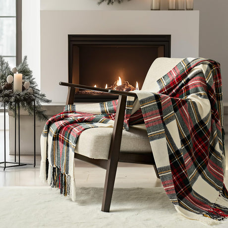 EVERGRACE Stewart Christmas Plaid Chenille Throw Blanket for Couch, Super Soft Cozy Tartan Checkered Throw Blanket with Tassels, Lightweight Plush Chenille Knit Throw for Christmas Decor, 50”x60” EVERGRACE