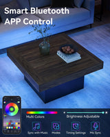 LITTLE TREE Square Coffee Table with LED Lights, 35-inch Living Room Tables, Modern Coffee Tables for Living Room, Brown and Black Wooden Center Table Cocktail Table for Home LITTLE TREE