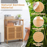 LOKO Bamboo Bathroom Cabinet, Freestanding Storage Organizer with Double Shutter Doors, Removable Shelf, Open Shelves, Non-Slip Foot Pads, Multifunctional Floor Cabinet for Entryway, Living Room LOKO