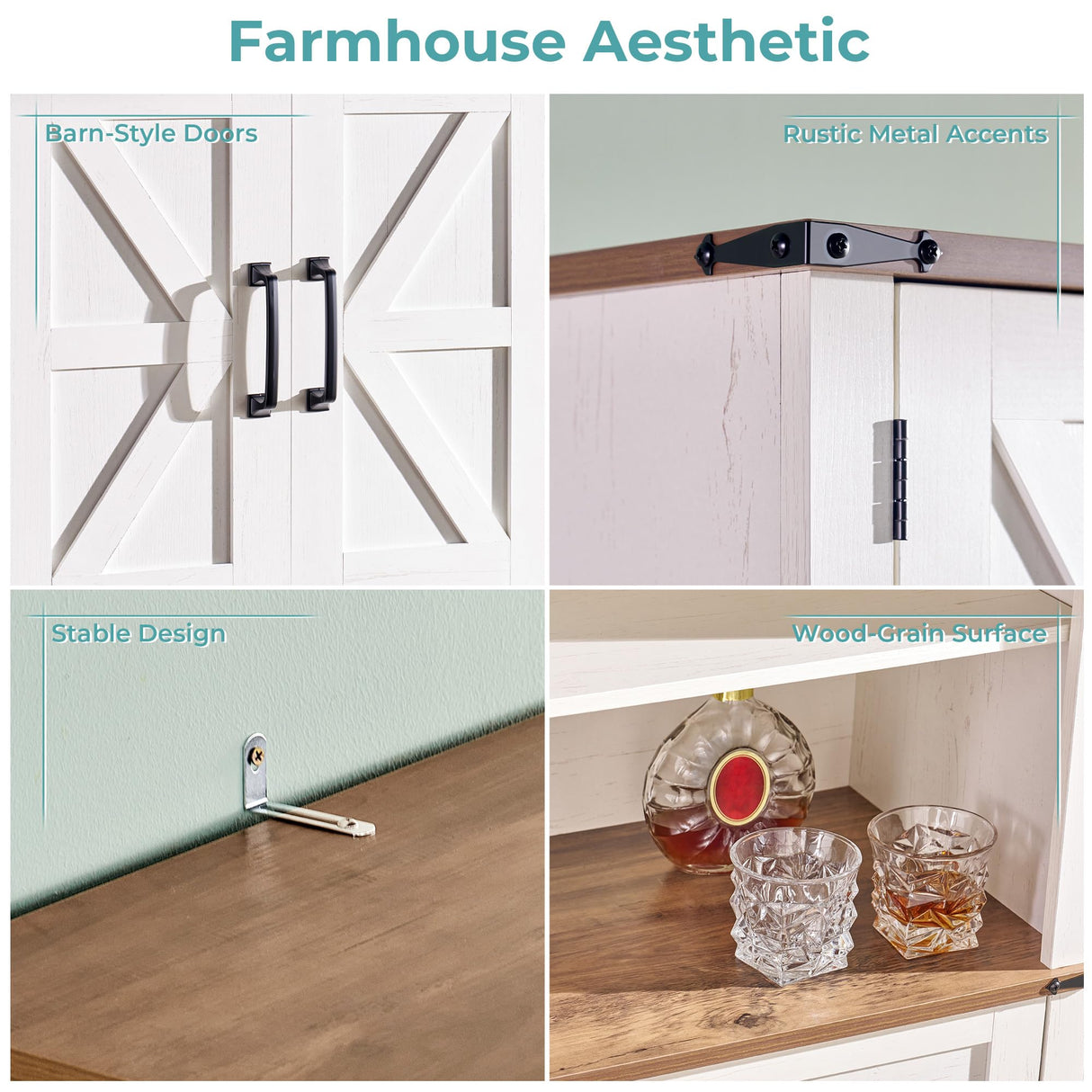 LUXOAK Bar Cabinet with Fridge (Included), 69" Farmhouse Wine Cabinet with Storage Drawers & Adjustable Shelves, Coffee Bar Cabinet for Home bar, Dining Room, Living Room LUXOAK