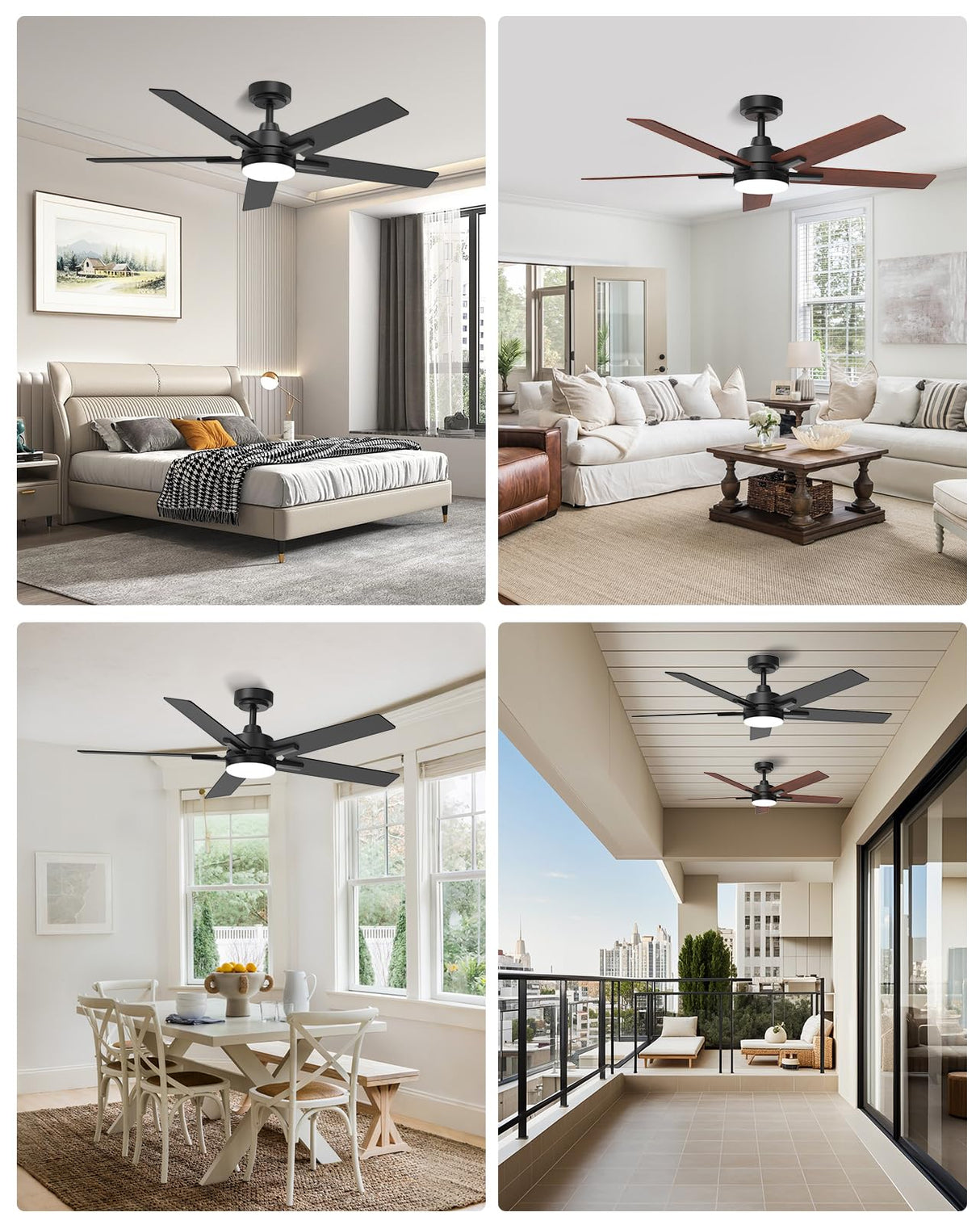 Geinself 52 Inch Ceiling Fan with Light, Black Smart Ceiling Fan with 5 Two-Sided Blades, LED Fan with Remote & Alexa, High CFM Ultra Quiet Large Fan for Bedroom, Living Room Geinself