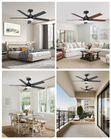 Geinself 52 Inch Ceiling Fan with Light, Black Smart Ceiling Fan with 5 Two-Sided Blades, LED Fan with Remote & Alexa, High CFM Ultra Quiet Large Fan for Bedroom, Living Room Geinself