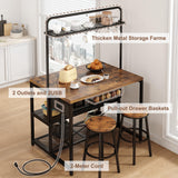 Jocoevol Kitchen Island with Storage, Bakers Rack with Power Outlet, Island Table for Kitchen, Bakers Rack with Storage, Large Kitchen Island Table, Coffee Bar Table with Shelf,5 Racks, Rustic Brown Jocoevol