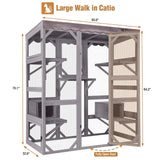 Large Catio Outdoor Cat Enclosure with Condos, Wood Catio Walk in Cat House, Kitty Shelter Indoor with Waterproof Roof Suumerpety
