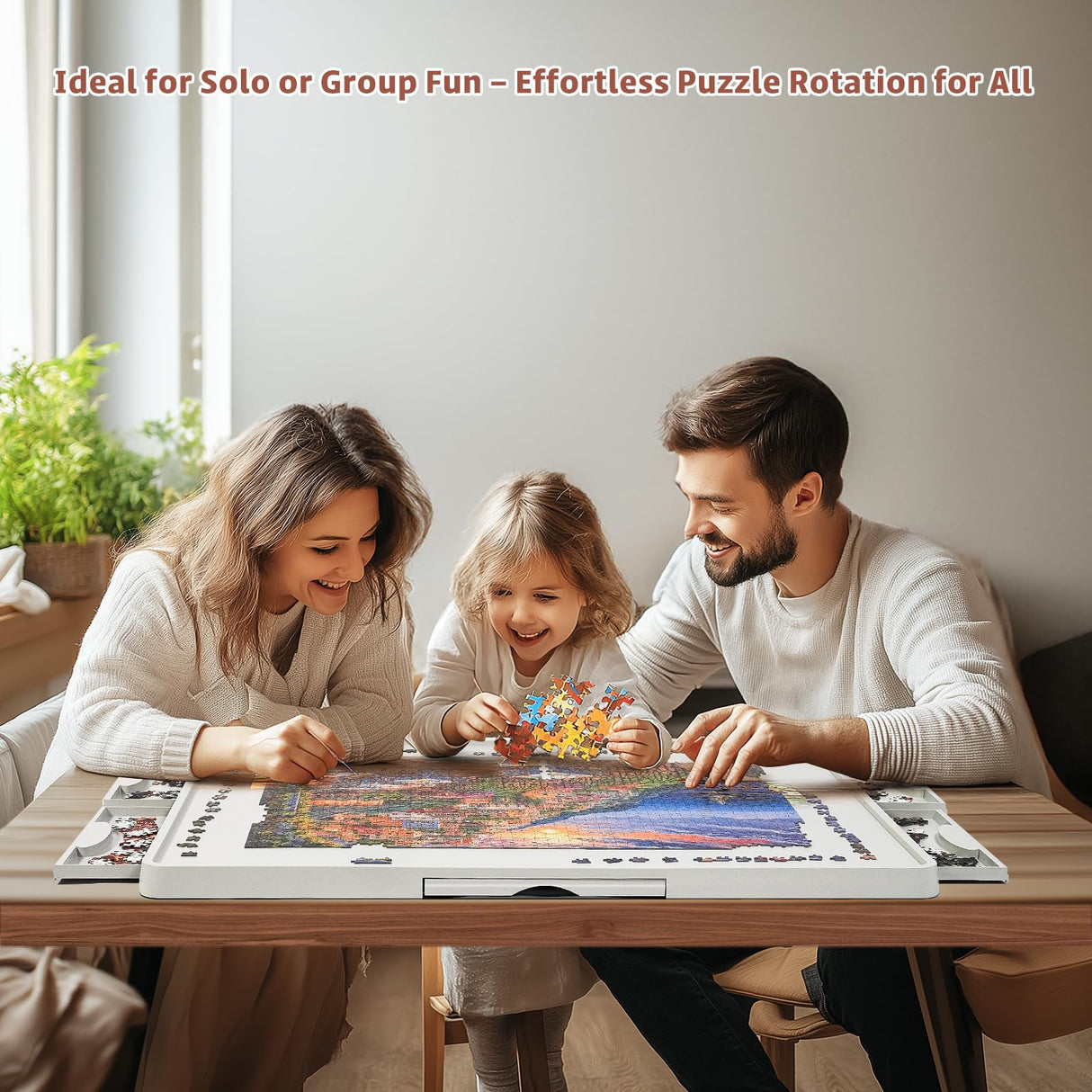 BuilderButler Rotating Puzzle Board for 1500 Pieces with 6 Sliding Drawers and Cover – 360° Lazy Susan Spinning, 26"x35" Portable Plastic Puzzle Table, Christmas Gift for Mom Jigsaw Puzzle Enthusiasts BuilderButler