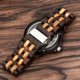 Realpo Men's Transparent Cover Black Dial Wood Watch, Hollow Arabic Digital Dial Quartz Wooden Men's Watch, Natural Wooden Watch Band Men's Watch - Black Realpoo