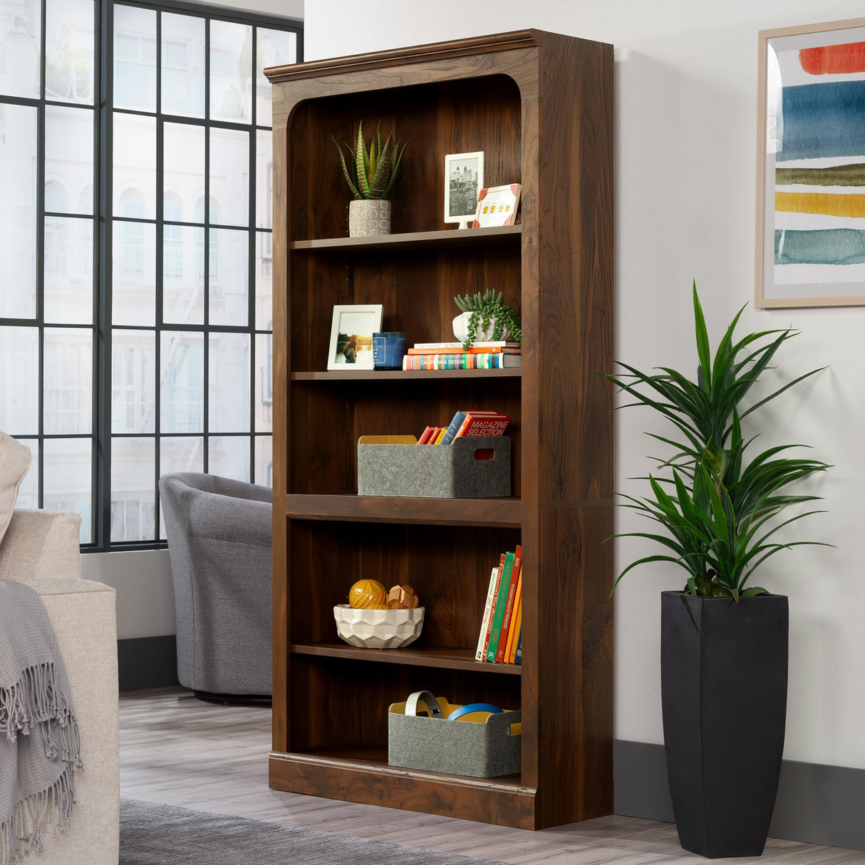Sauder Select 5-Shelf Bookcase, in a Grand Walnut Finish Sauder