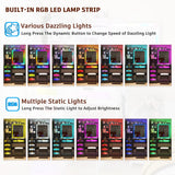 FOMNEY RGB LED Vanity Desk with Mirror and Lights, Makeup Vanity Desk with 3-in-1 Charging Station, Vanity Set with Stools＆Sliding Mirror, Make UP Table with 5 Drawers (Black) FOMNEY