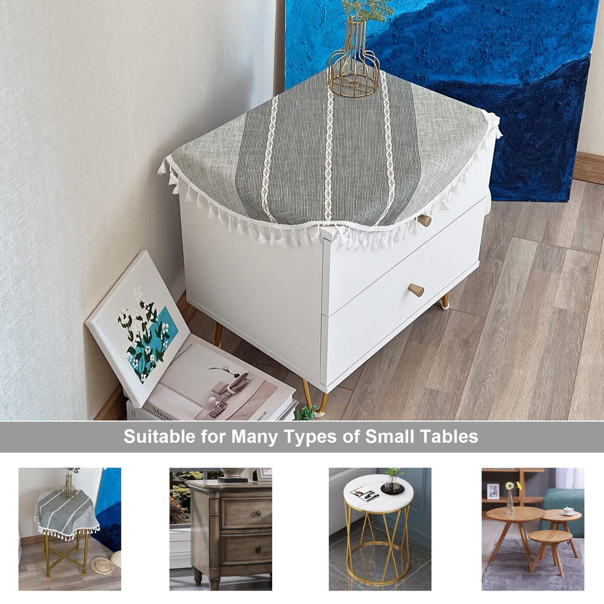 Hpxrom Rustic Small Round Tablecloth Grey Cotton Linen Large Doily Heavy Weight Burlap Table Cloth for Bedside Table Kitchen Dining Party Tabletop Decoration 24 Inch Hpxrom