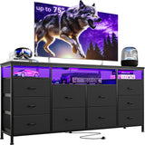63.3 Inch Black Dresser for Bedroom, 10 Drawer Dresser TV Stand for 65 70 75 Inch TV, Fabric Chest of Drawers with LED Lights & Power Outlets, Long Entertainment Center for Closet, Living Room, Entryw GarveeHome